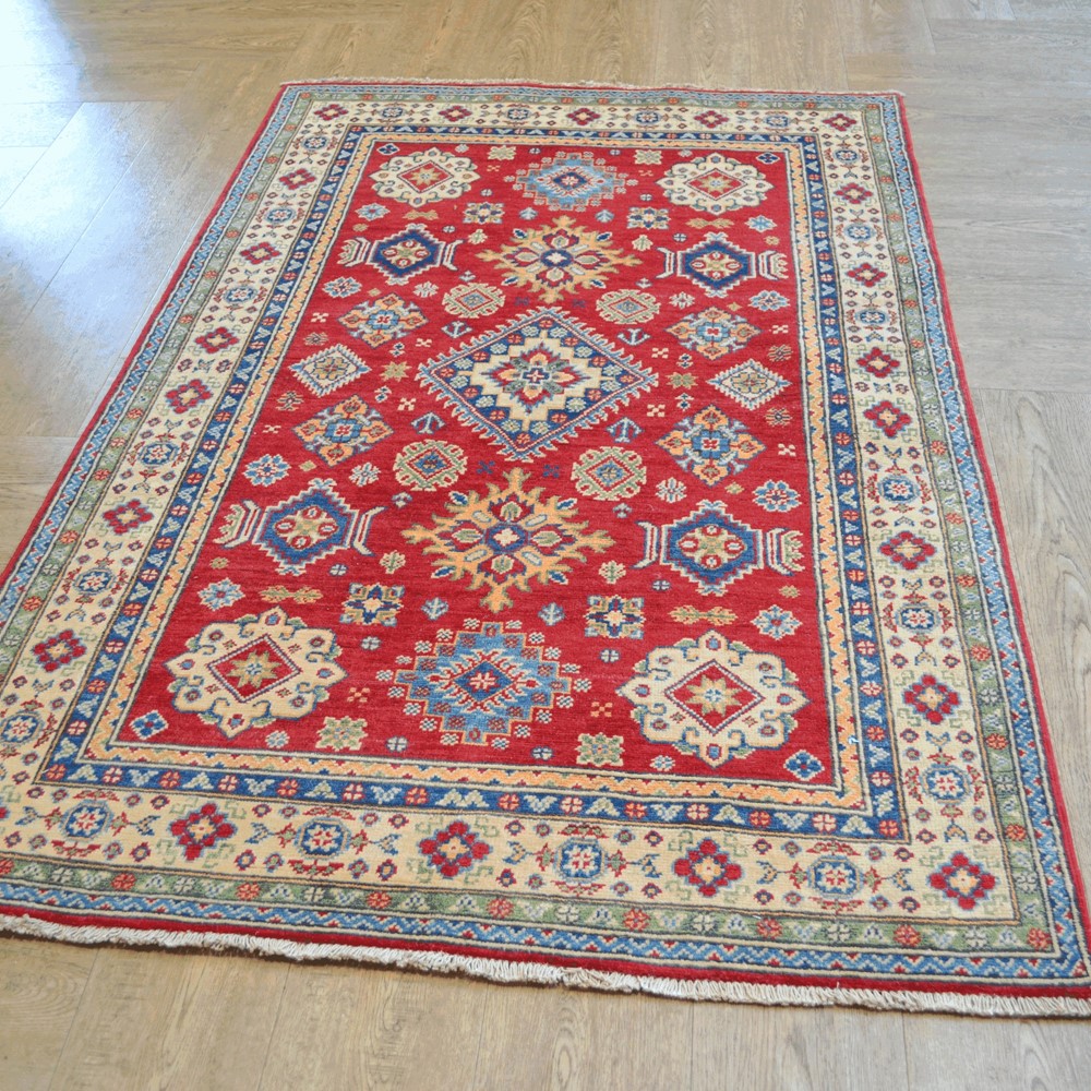 Supreme Kazak 962107 Traditional Border Wool Rugs in Red Multi